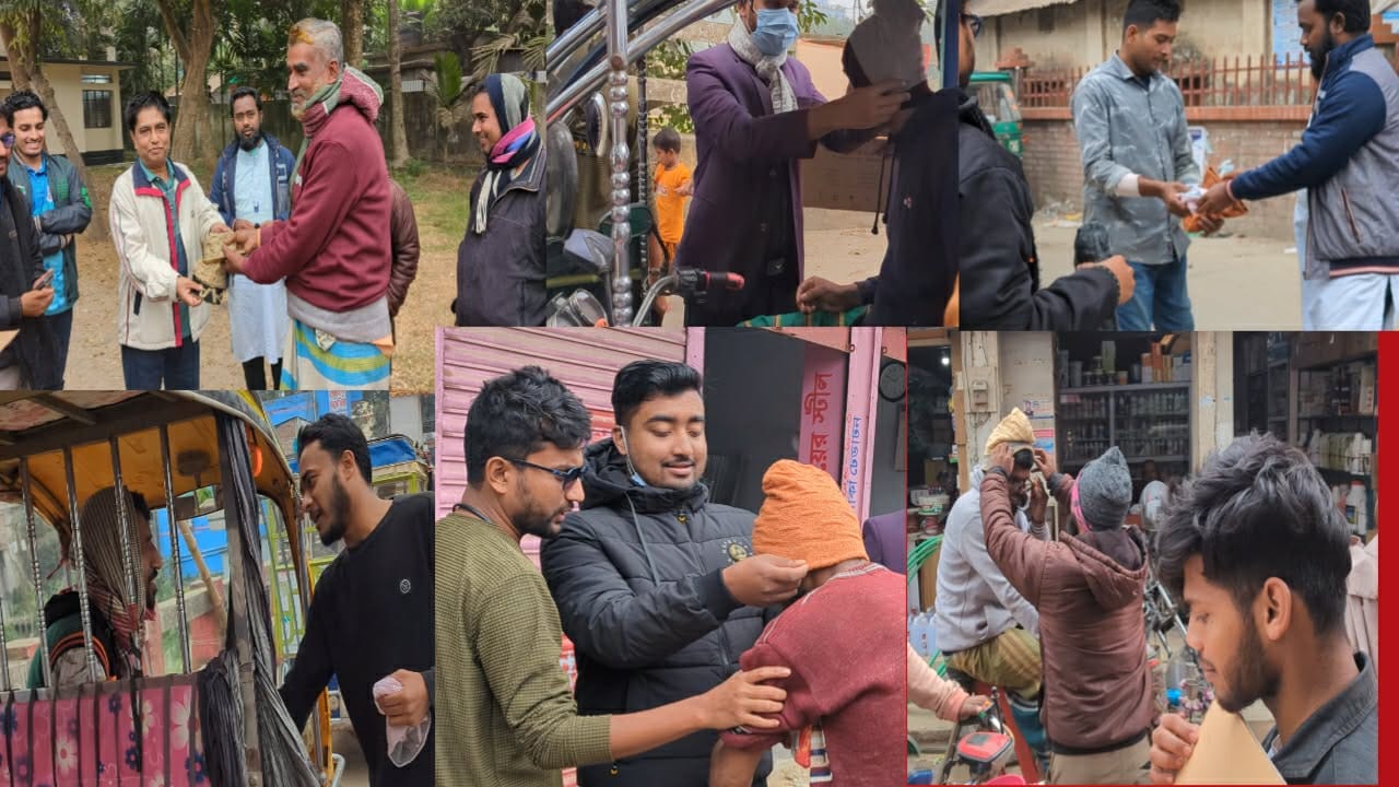 শীতার্ত গাড়িচালকদের কানটুপি দিলো মানবতা ফাউন্ডেশন