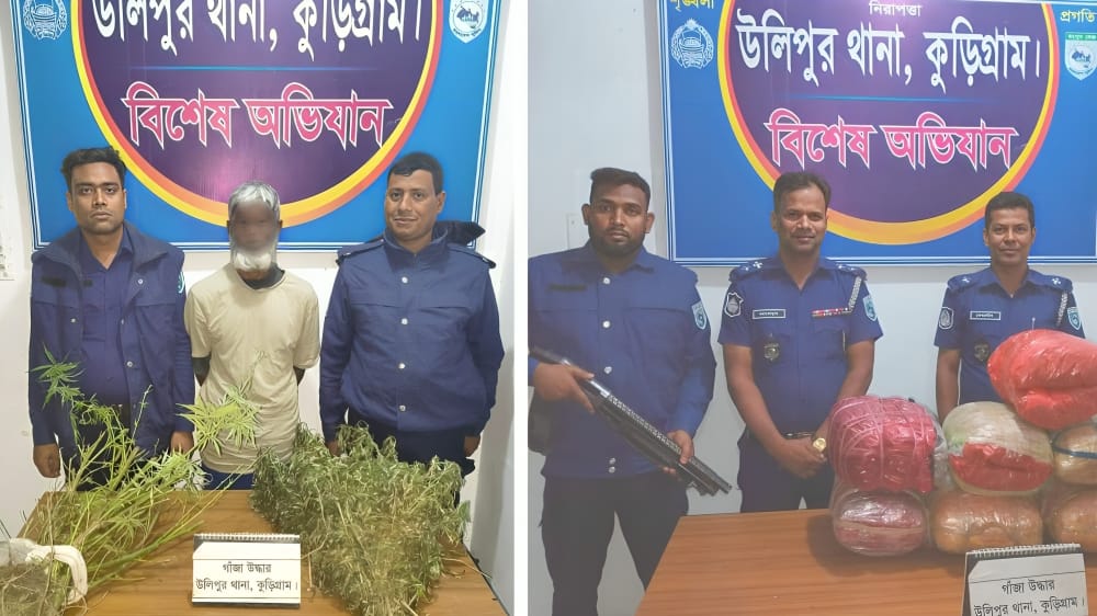 উলিপুরে পৃথক অভিযানে ২৭.৫ কেজি গাঁজা ও সিএনজি জব্দ, মাদক কারবারি গ্রেফতার